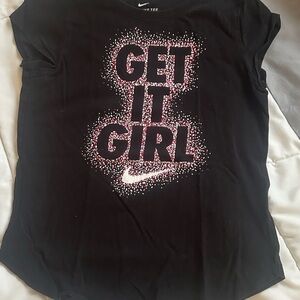Nike Kids Black Tee with Pink 'Get It Girl' Design